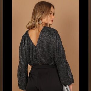 Petal and Pup NWT LIANA LUREX LONG SLEEVE TOP IN BLACK